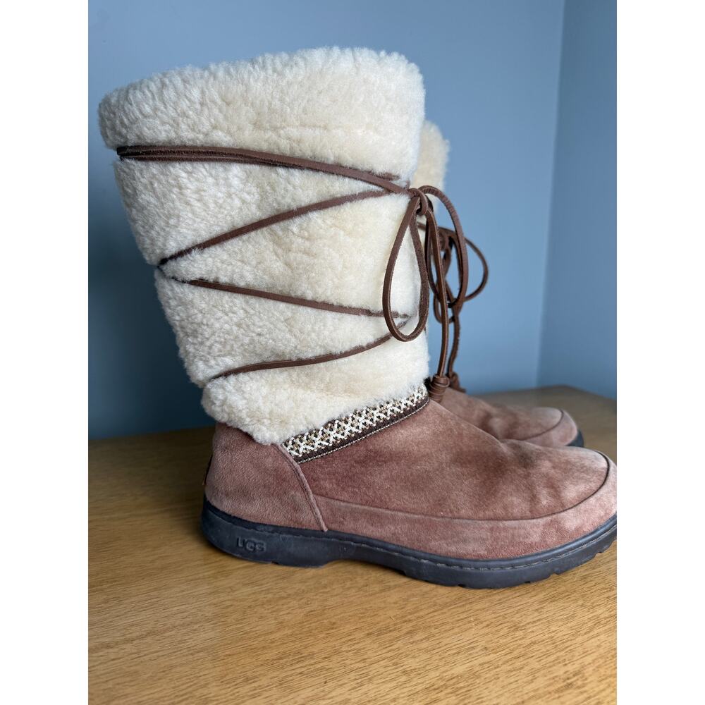 UGG Australia Maxie Chocolate Suede Boot Fur Mid Calf Boots Sz:‎ 9(1013000)